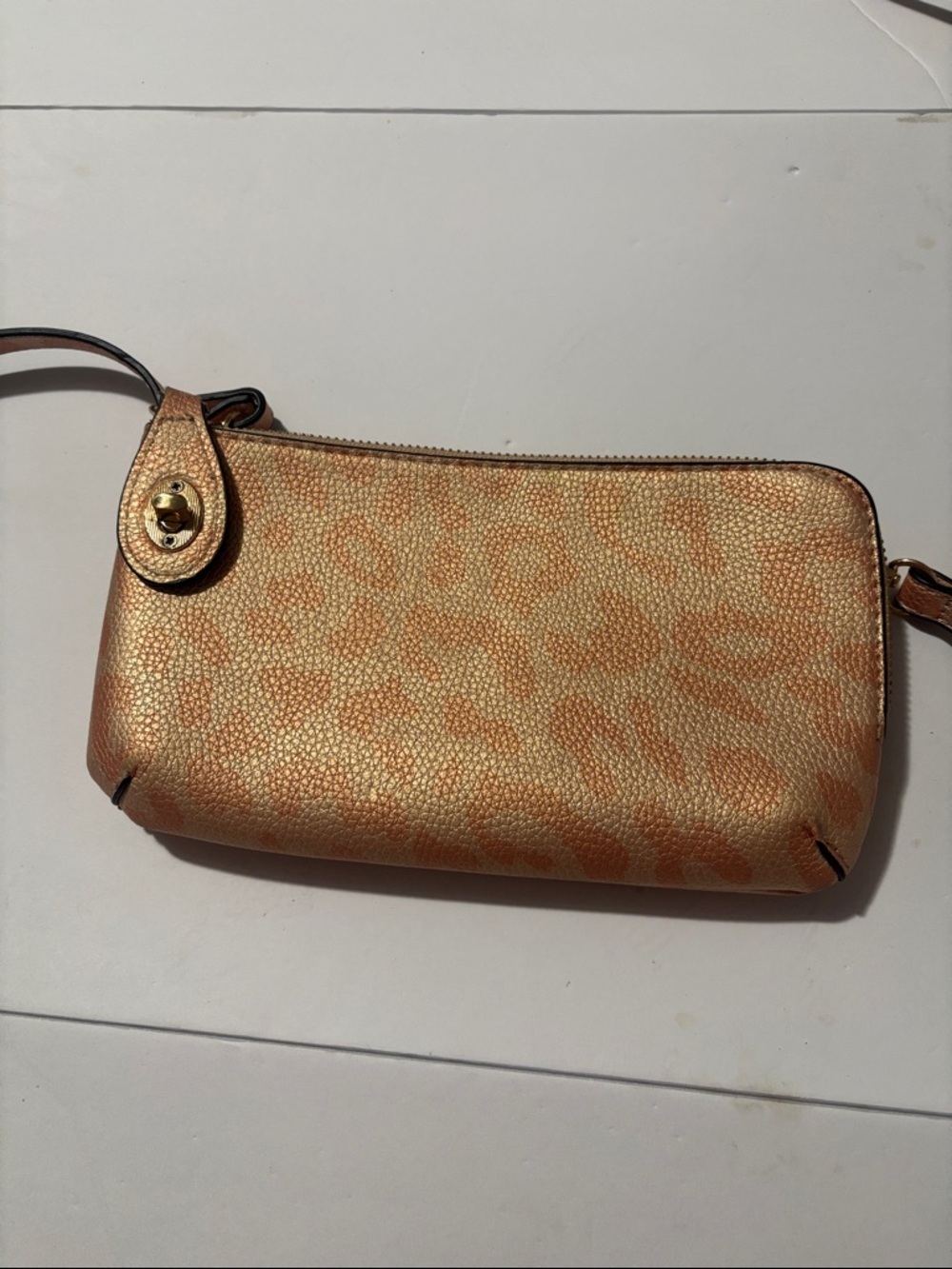 Metallic Peach Leopard-Print Wristlet Clutch